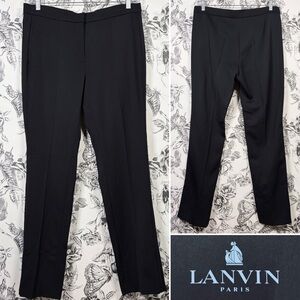 Lanvin Black 100% Womens Wool Trouser Pants w/ Cotton Braid Trim Detail Sz 42/10